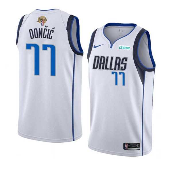 Mens Dallas Mavericks #77 Luka Doncic White 2024 Finals Association Edition Stitched Basketball Jersey Dzhi